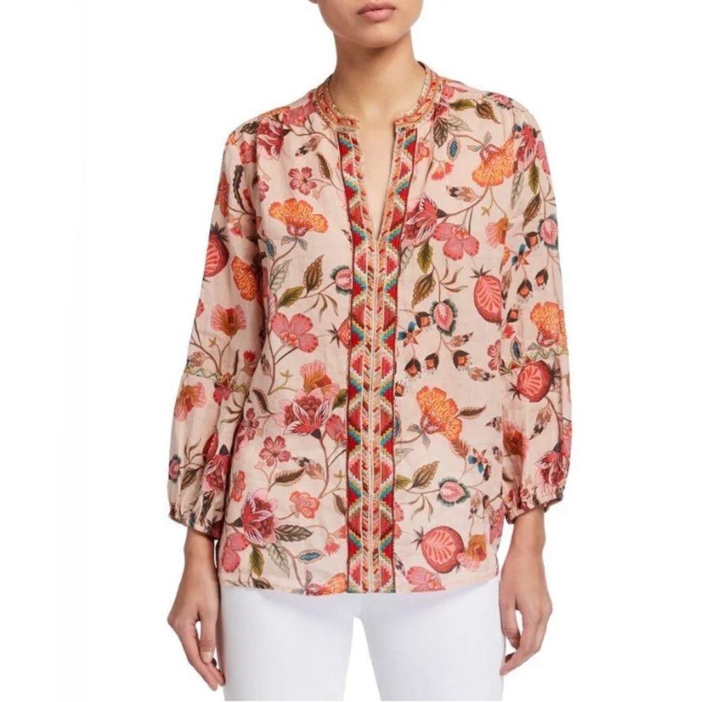 JOHNNY WAS Workshop Paris Effortless Floral Pink Blouse Size S